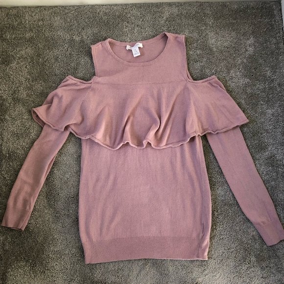 Motherhood Maternity Long Sleeve Top Cold Shoulder Pink and Dark Blue Jeans - Picture 2 of 7